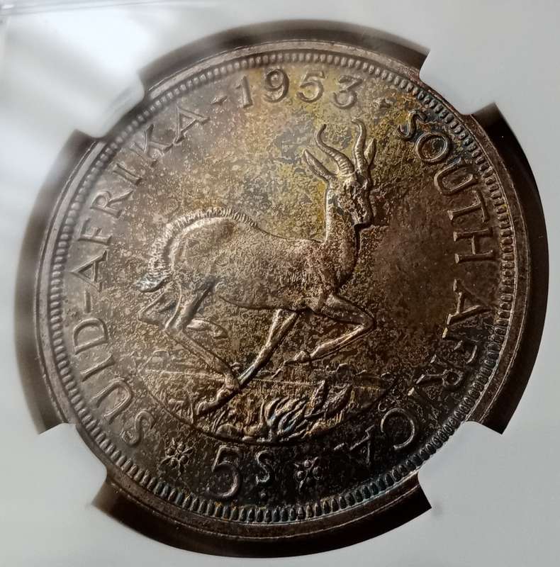 1953 Union proof silver 5 Shillings NGC PF63 (mintage: 5000)