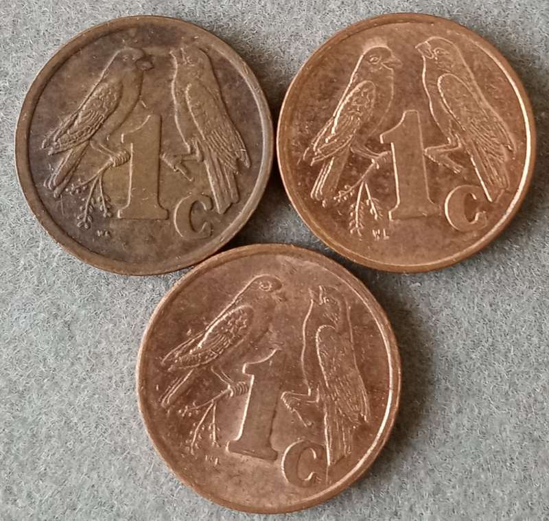 Set of x3 3rd decimal 1c coins (1996-2001)