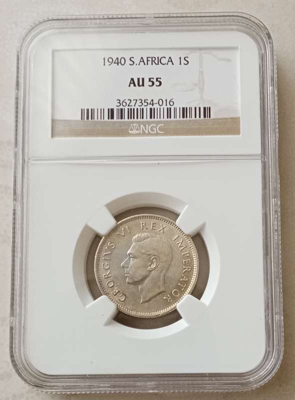 1940 Union silver shilling NGC AU55