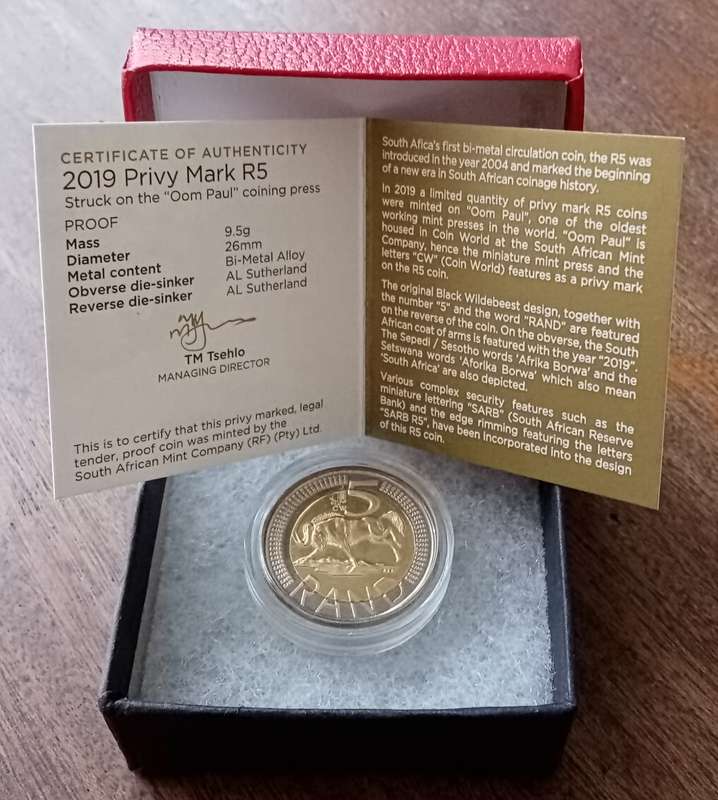 Scarcer 2019 Oom Paul Mintmark proof R5 in box with c.o.a (mintage: 328)