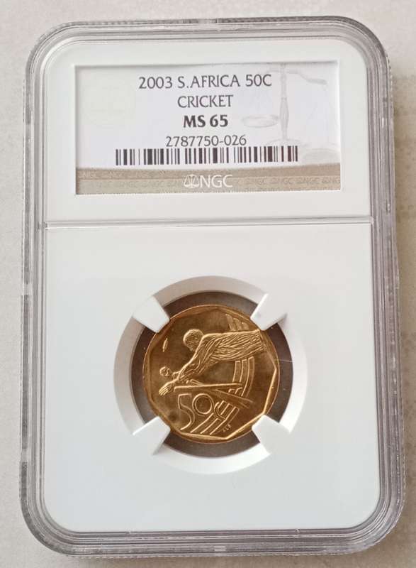 Scarcer 2003 cricket 50c NGC MS65 (mintage: 11749)