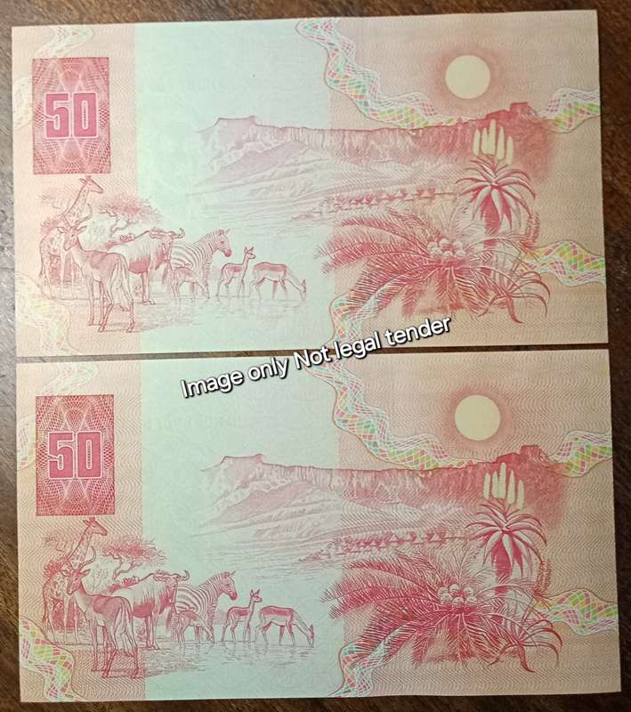 Set of x2 consecutive 1990 CL Stals R50 notes in crisp AU+