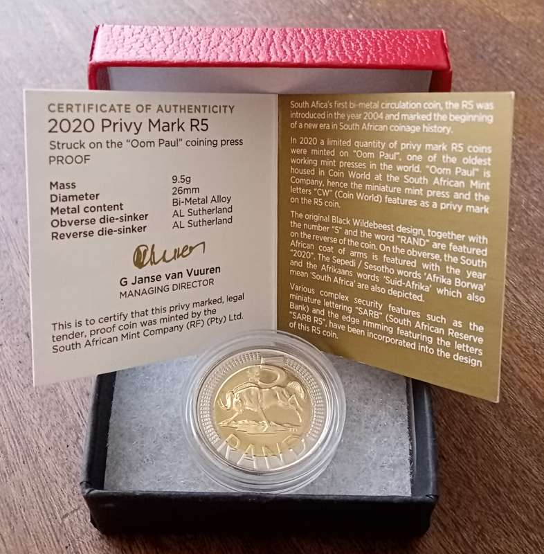 2020 Oom Paul Mintmark proof R5 in box with c.o.a (mintage: 328)