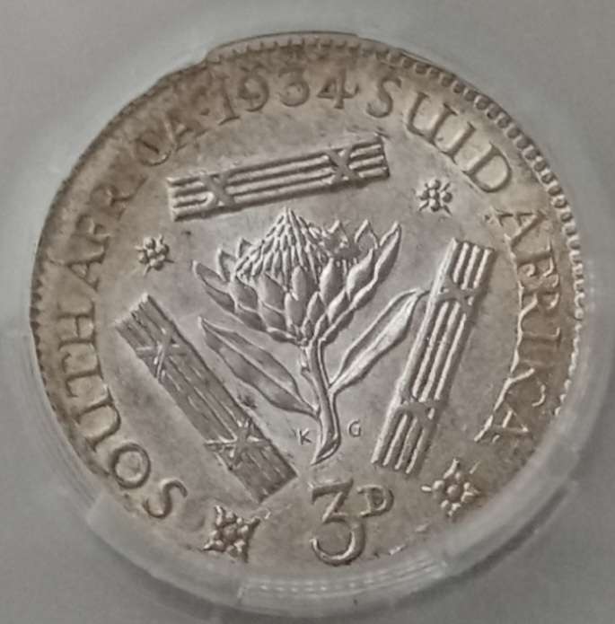 High grade 1934 Union silver tickey SANGS AU58