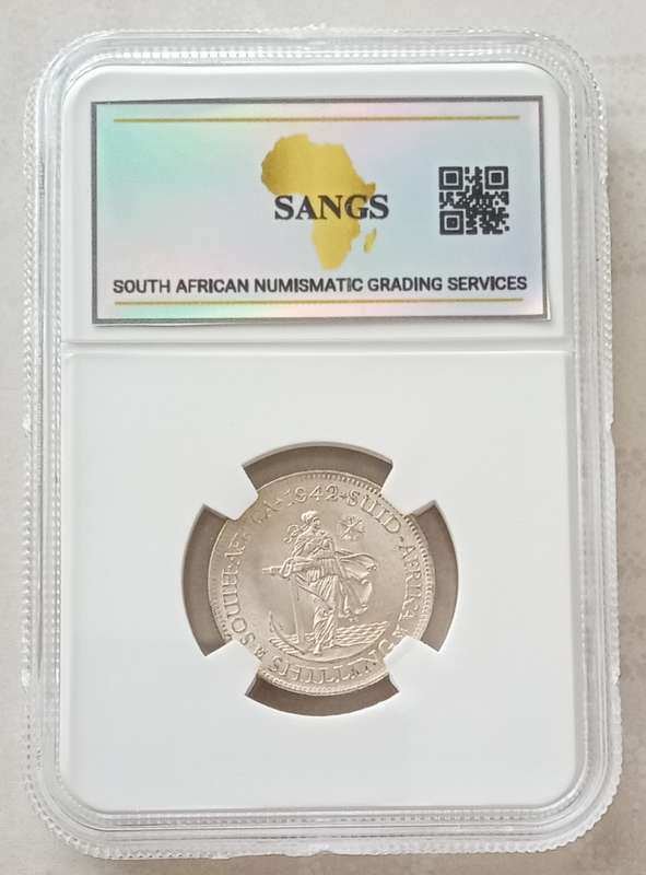 Nice 1942 union silver shilling SANGS MS63 (Cracked Die)