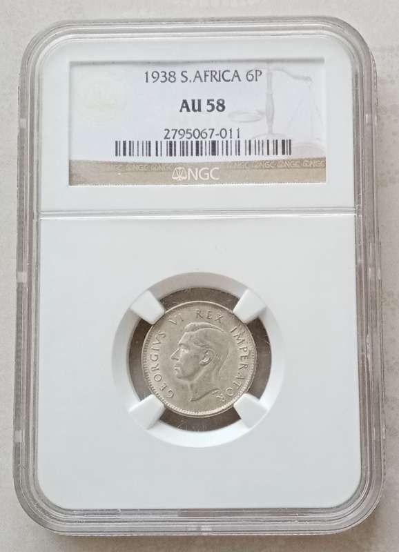 High grade 1938 union silver sixpence NGC AU58