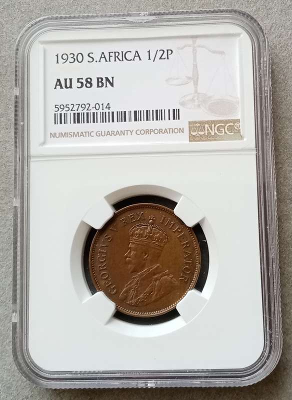1930 Union 1/2 Penny NGC AU58 BN (High grade)