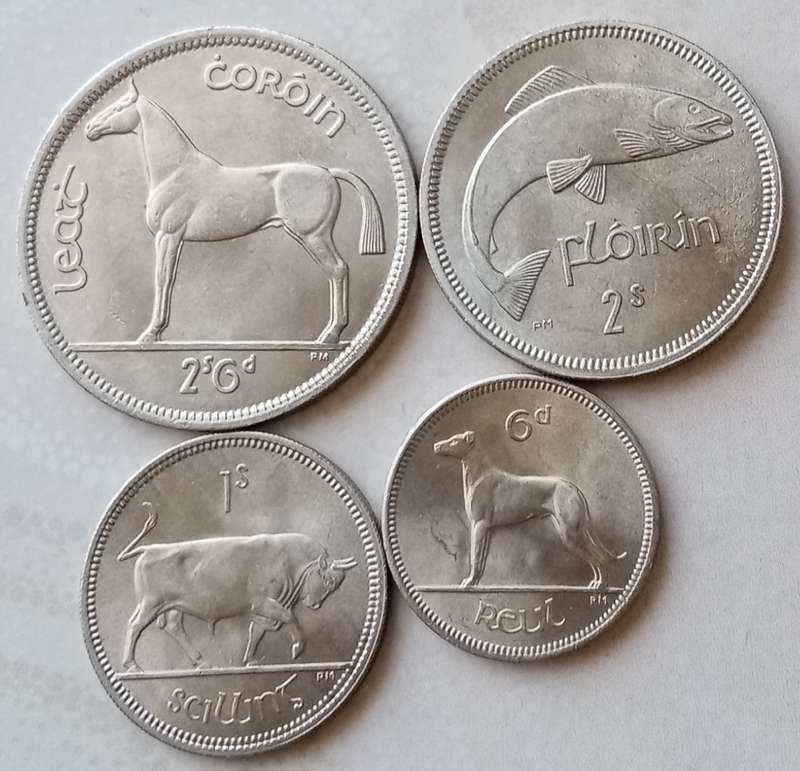 Ireland set of 8 higher grade coins from 2 1/2S-1/4P (Mostly 1964/1965)