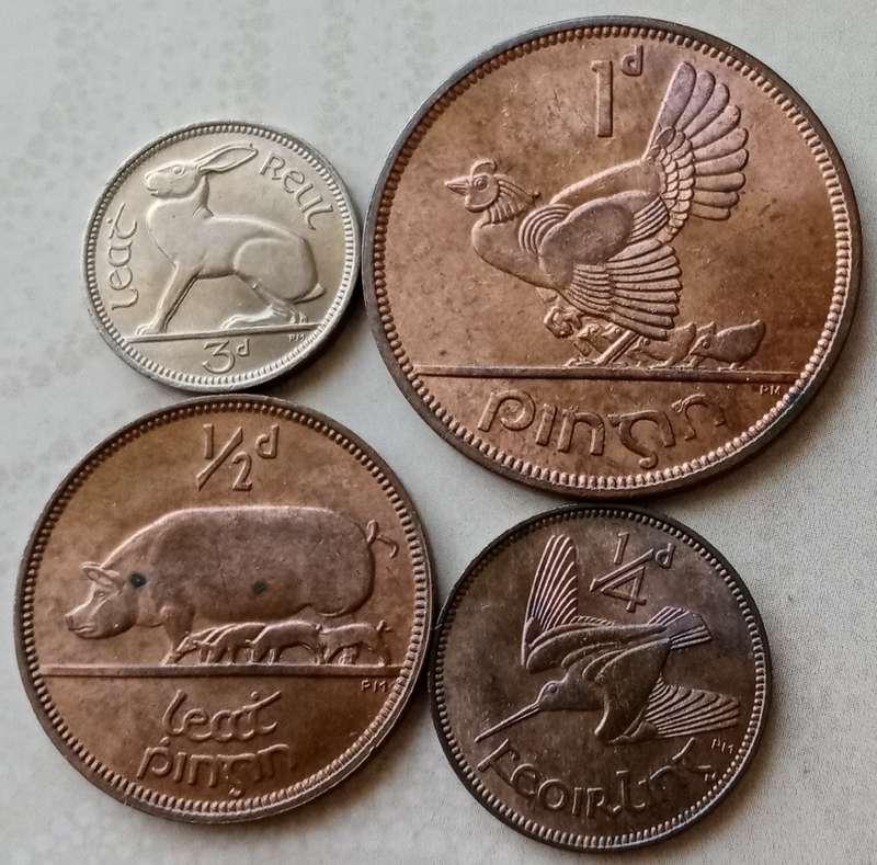 Ireland set of 8 higher grade coins from 2 1/2S-1/4P (Mostly 1964/1965)