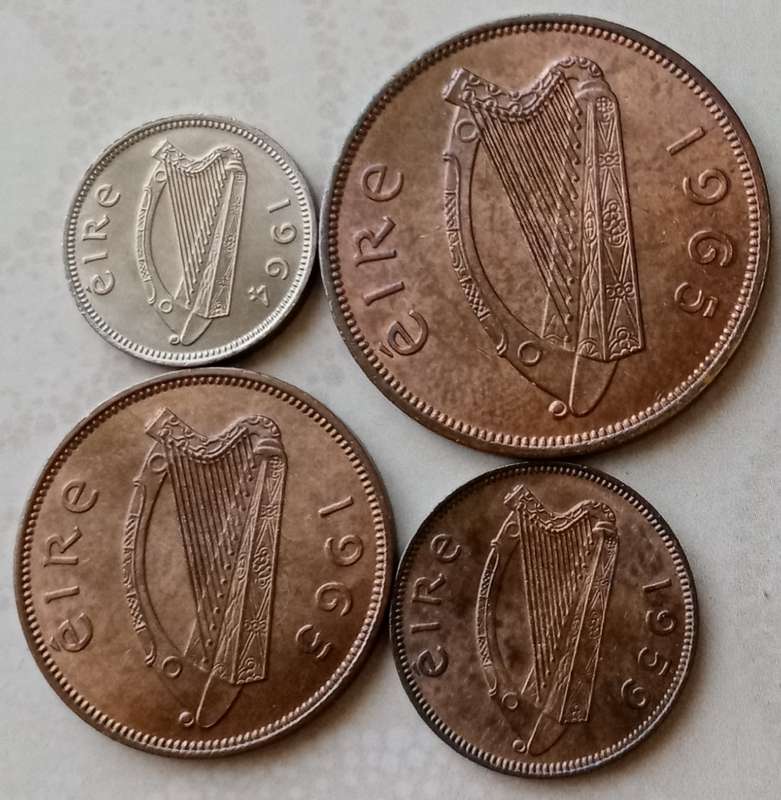 Ireland set of 8 higher grade coins from 2 1/2S-1/4P (Mostly 1964/1965)
