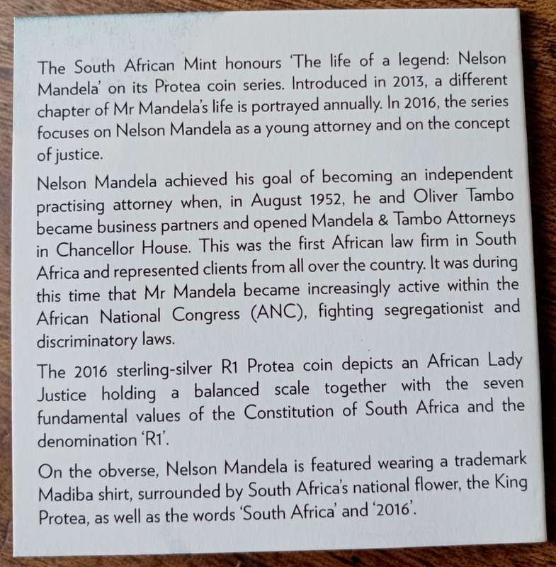 2016 Mandela proof silver R1 in case incl.certificate