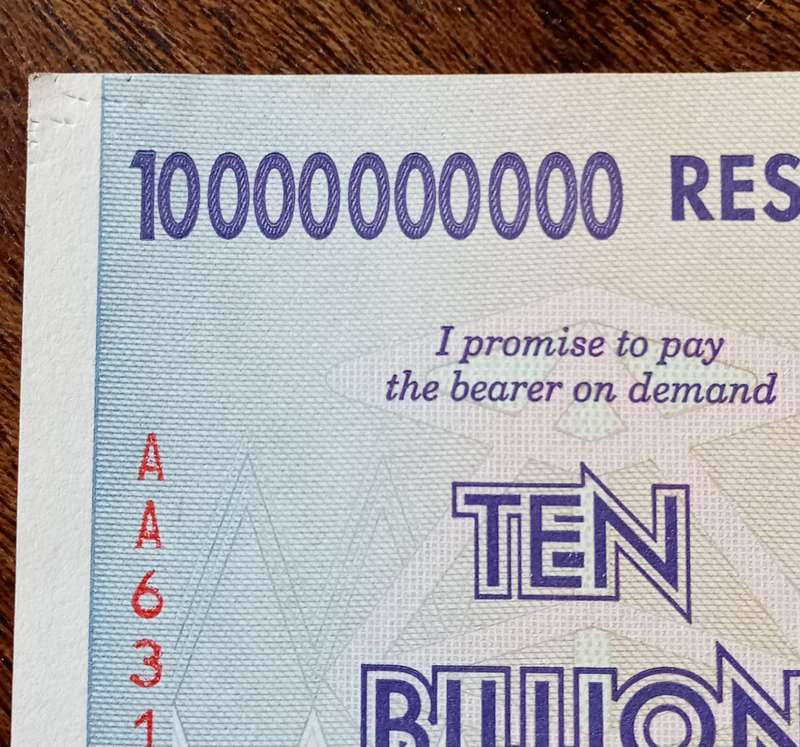 2008 Zimbabwe 10 billion dollars in XF+