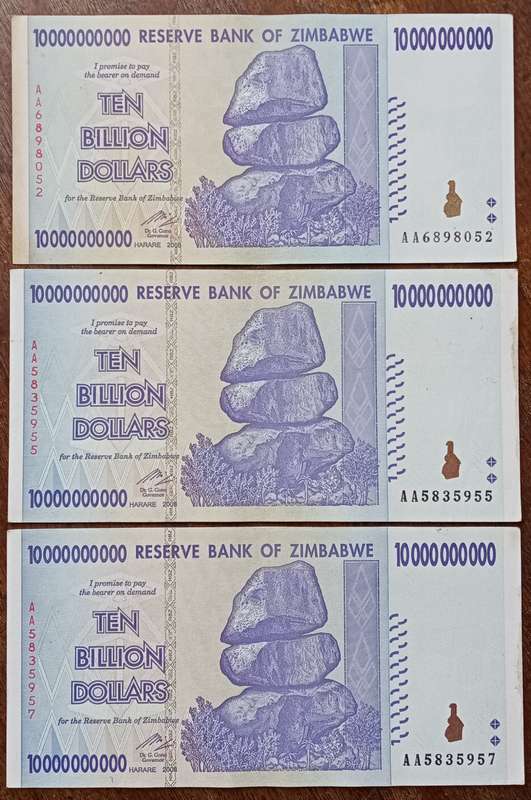 2008 Zimbabwe 10 billion dollars in XF+.