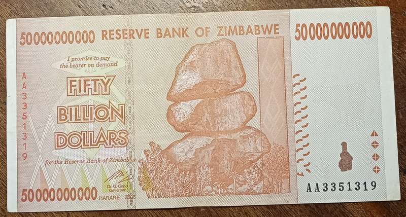 Decent 2008 Zimbabwe Fifty Billion dollars.
