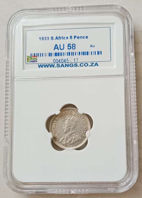 1933 Union silver sixpence SANGS AU58