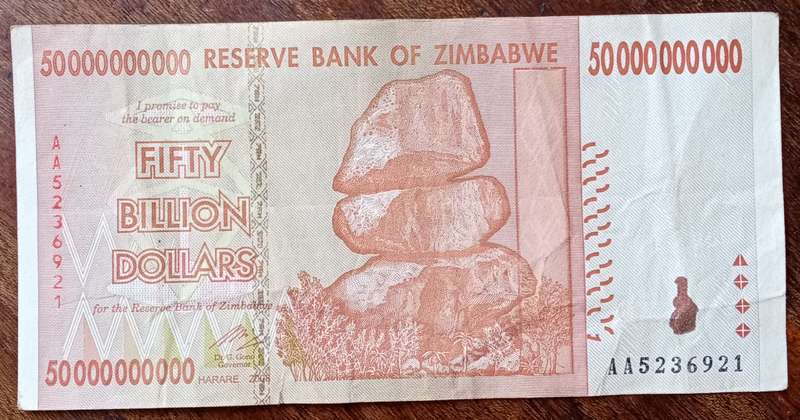 2008 Reserve Bank of Zimbabwe 50 Billion dollars.