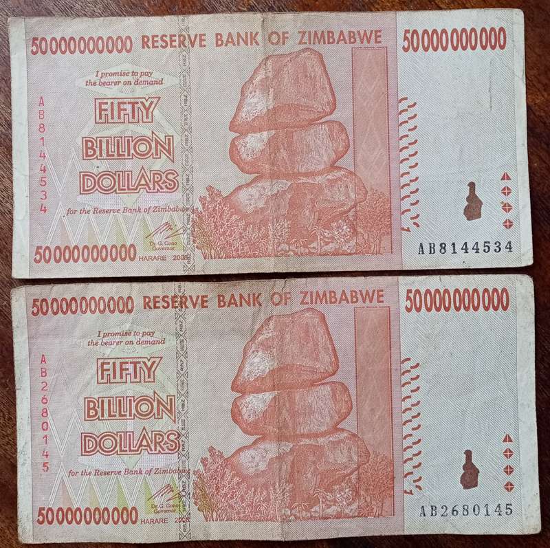 2008 Reserve Bank of Zimbabwe Fifty Billion dollars
