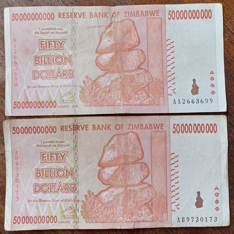 2008 Reserve Bank of Zimbabwe Fifty Billion dollars.