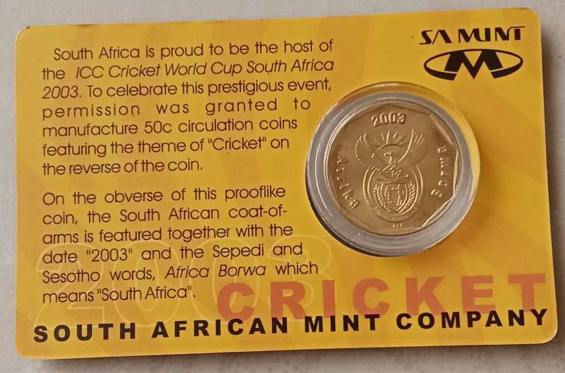 2003 S.A Mint prooflike cricket 50c in card (low mintage).