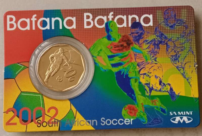 2002 S.A Mint uncirculated soccer 50c in card.