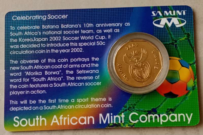2002 S.A Mint uncirculated soccer 50c in card.