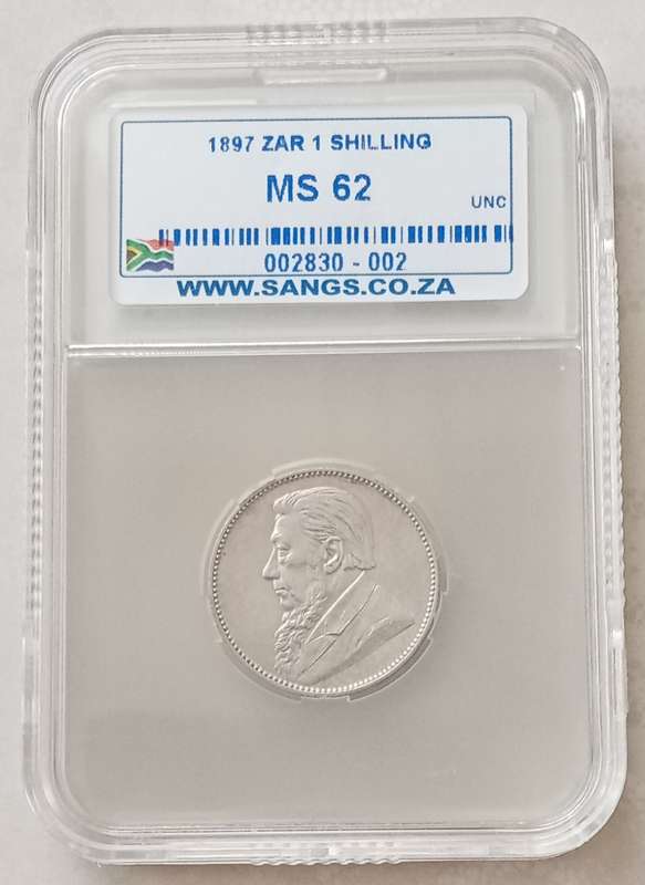 Nice 1897 ZAR Kruger silver shilling SANGS MS62