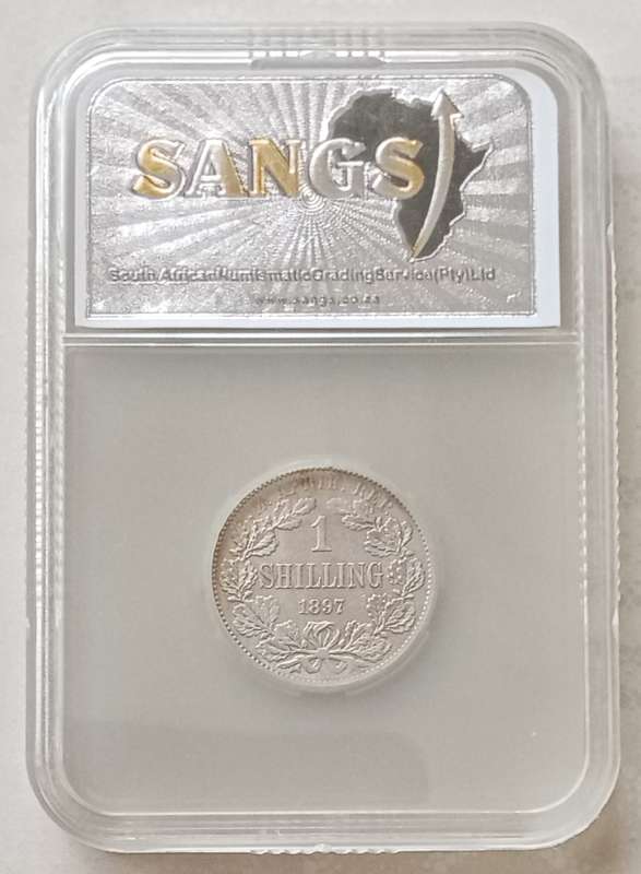Nice 1897 ZAR Kruger silver shilling SANGS MS62