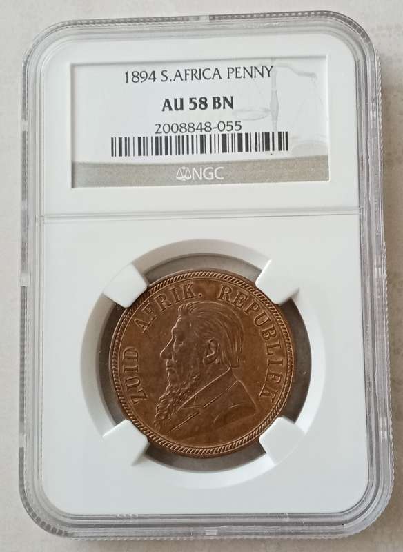 High grade 1894 ZAR Kruger penny NGC AU58 BN