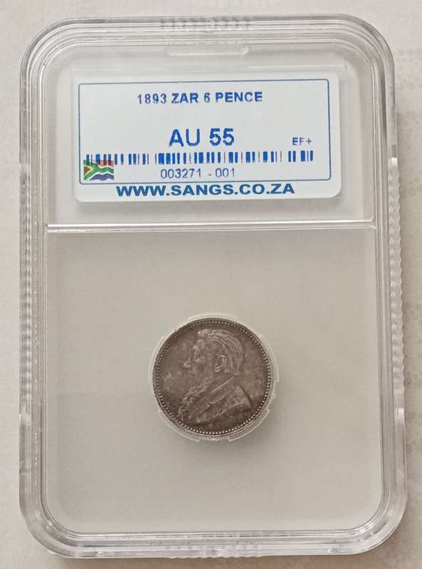 1893 ZAR Kruger silver sixpence SANGS AU55 (lower mintage)
