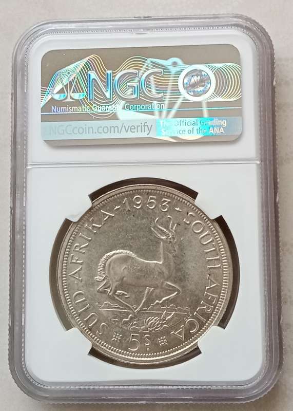 1953 Union silver 5 Shillings NGC graded PL64 (Proof-like)