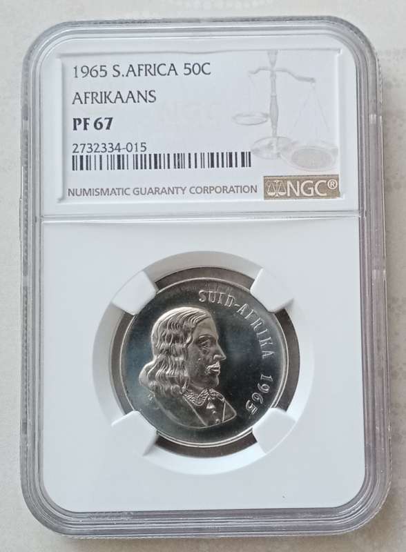High grade 1965 Afrikaans proof 50c NGC PF67