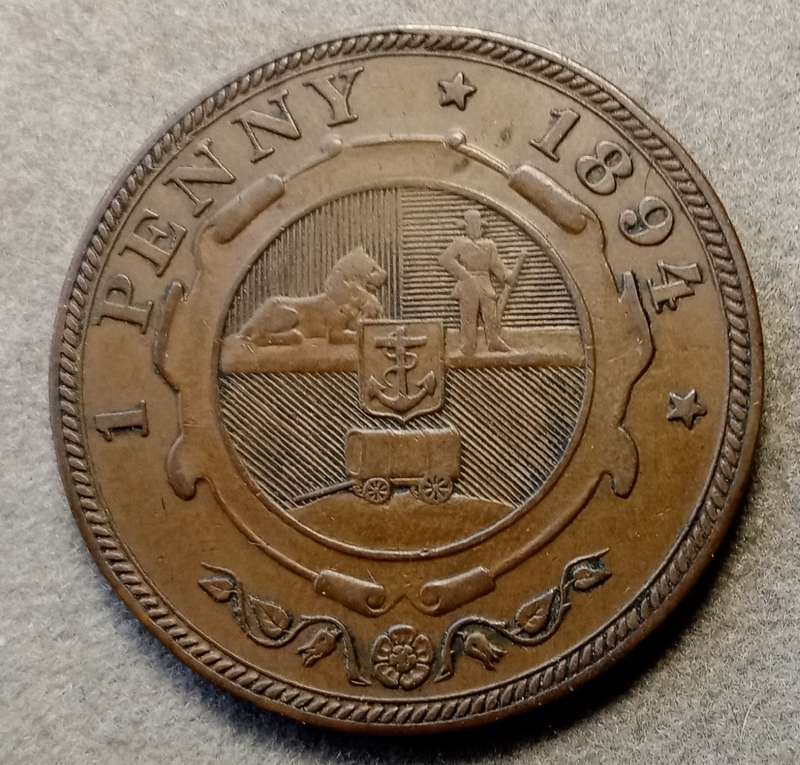 1894 ZAR Kruger penny in AU (low mintage).