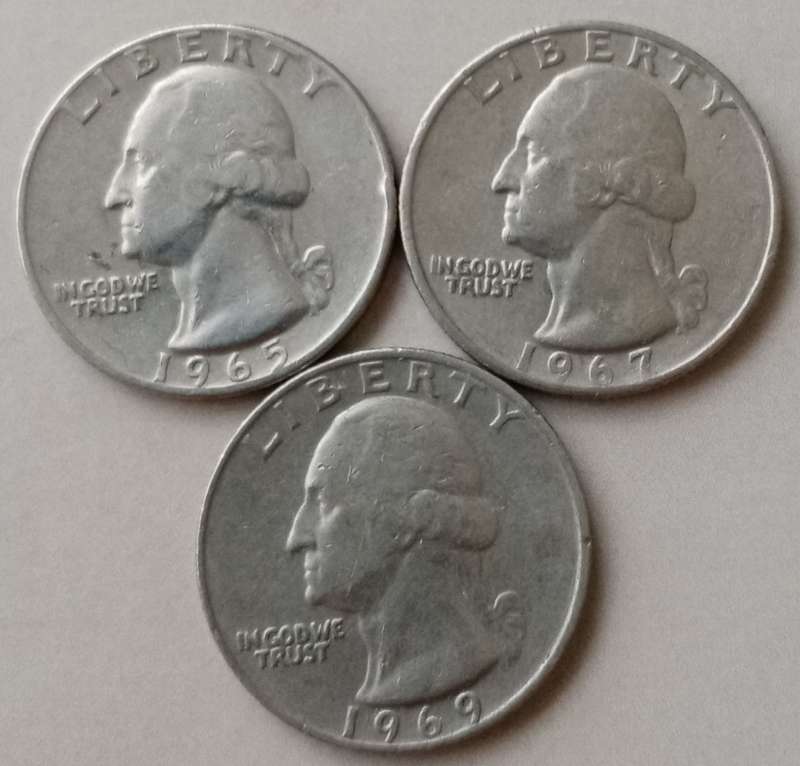 1965/1967/1969 USA Washington quarter dollar set