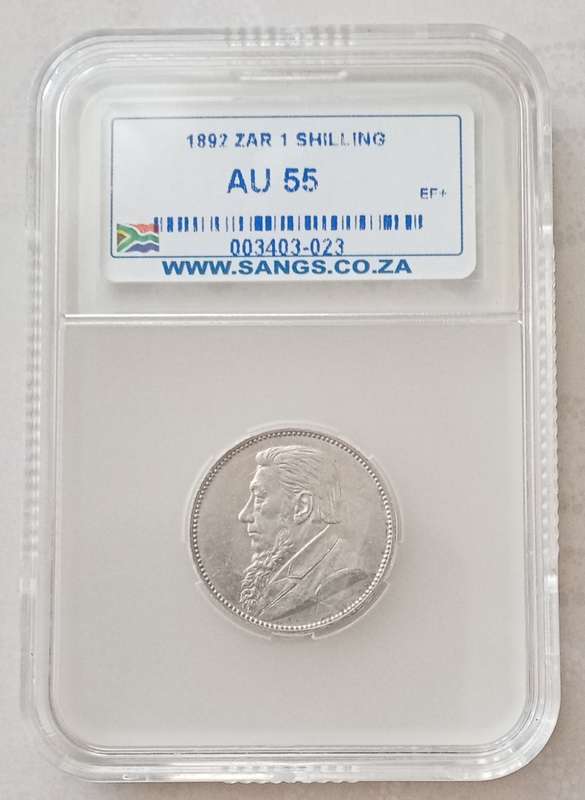 1892 ZAR Kruger silver shilling SANGS AU55