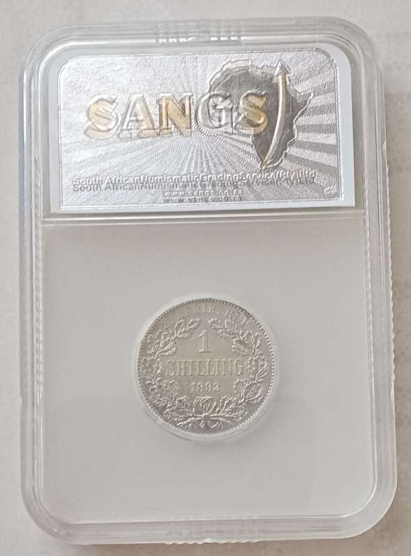 1892 ZAR Kruger silver shilling SANGS AU55