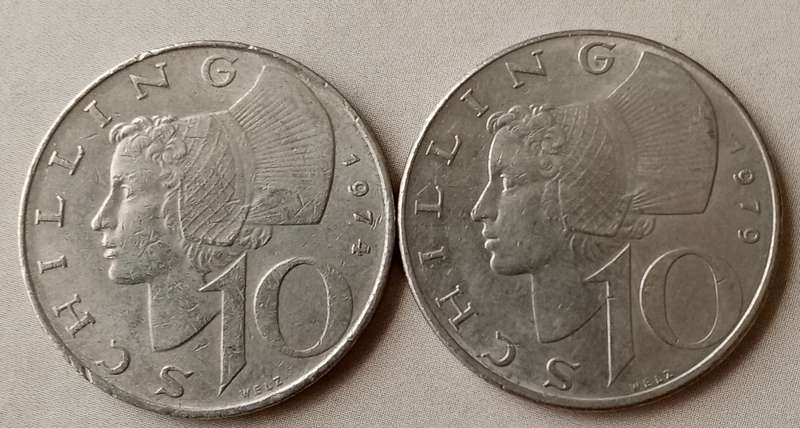 1974 and 1979 Austria 10 Schilling set