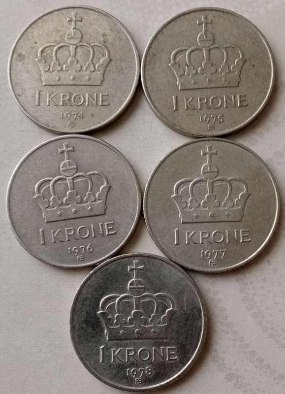 1974-1978 Norway 1 Krone set