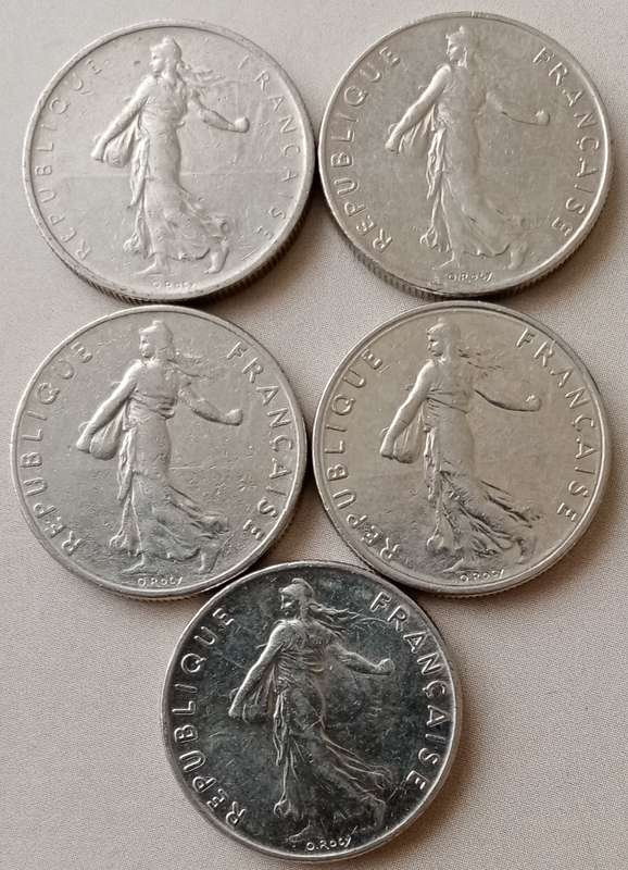 1965/76x2/83/86 France 1/2 Franc set