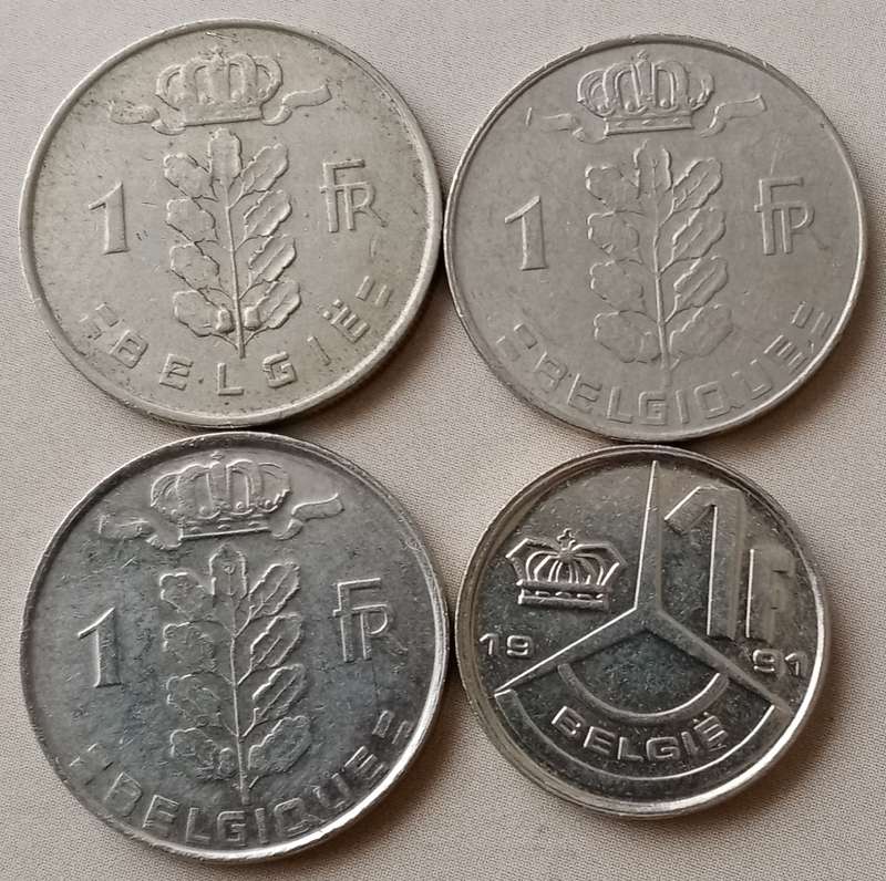 1954/1975/1978/1991 Belgium 1 Franc set