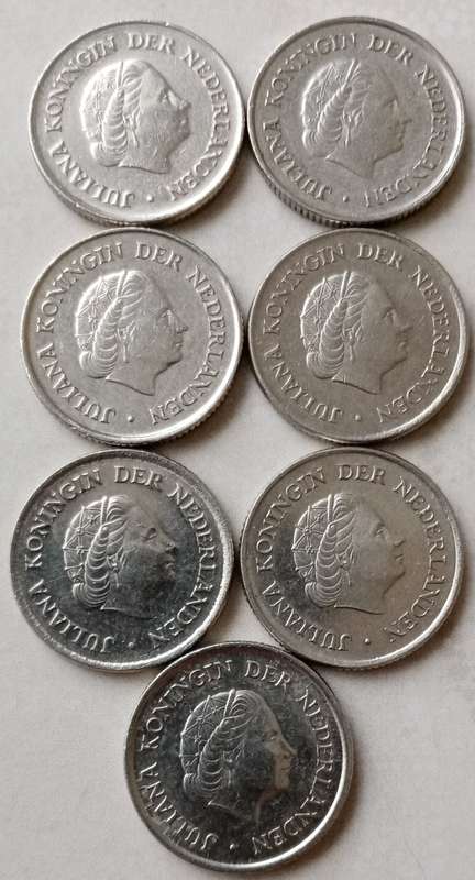 Lot of x7 Netherlands 25c coins (1971-1980)