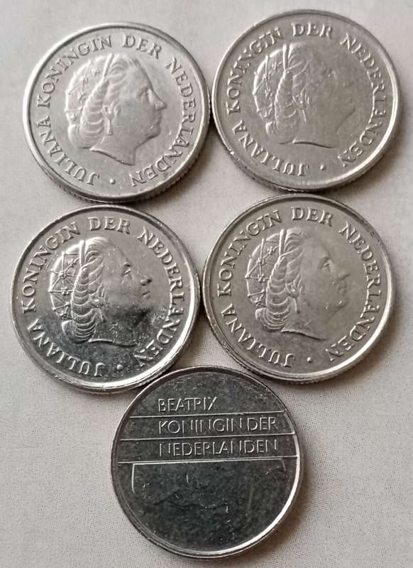 Lot of x5 Netherlands 10c coins (1968-1983)