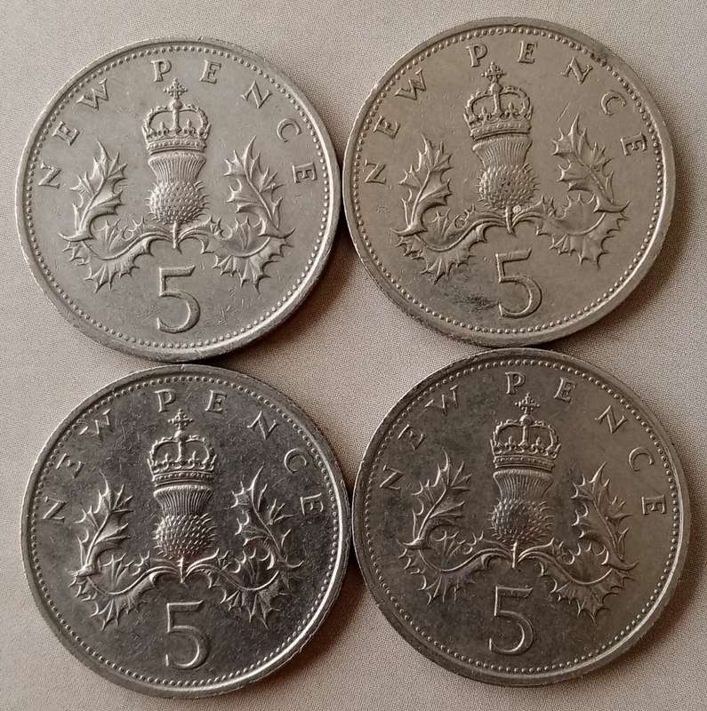 Lot of x4 1980 British 5 New Pence coins