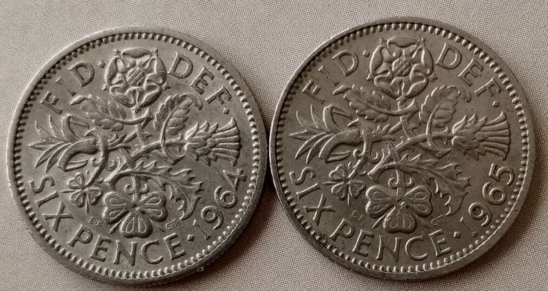 1964 and 1965 British sixpence set