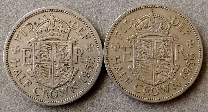 1955 and 1956 British half crown
