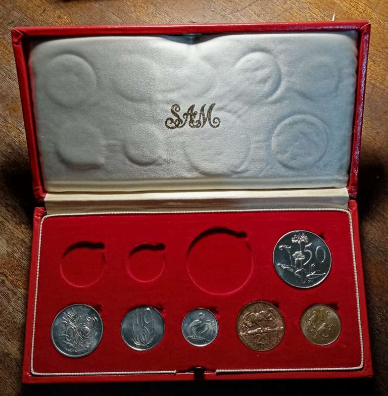Partial 1968 proof set in red box (50c-1c) `Pres.Swart`.