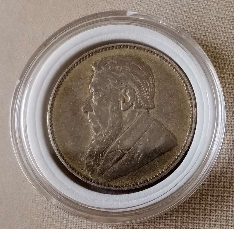 Encapsulated 1897 ZAR Kruger silver shilling in vf+