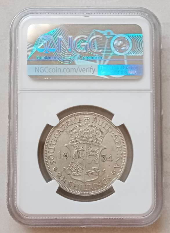 High grade 1934 Union silver 2 1/2 Shillings NGC AU53