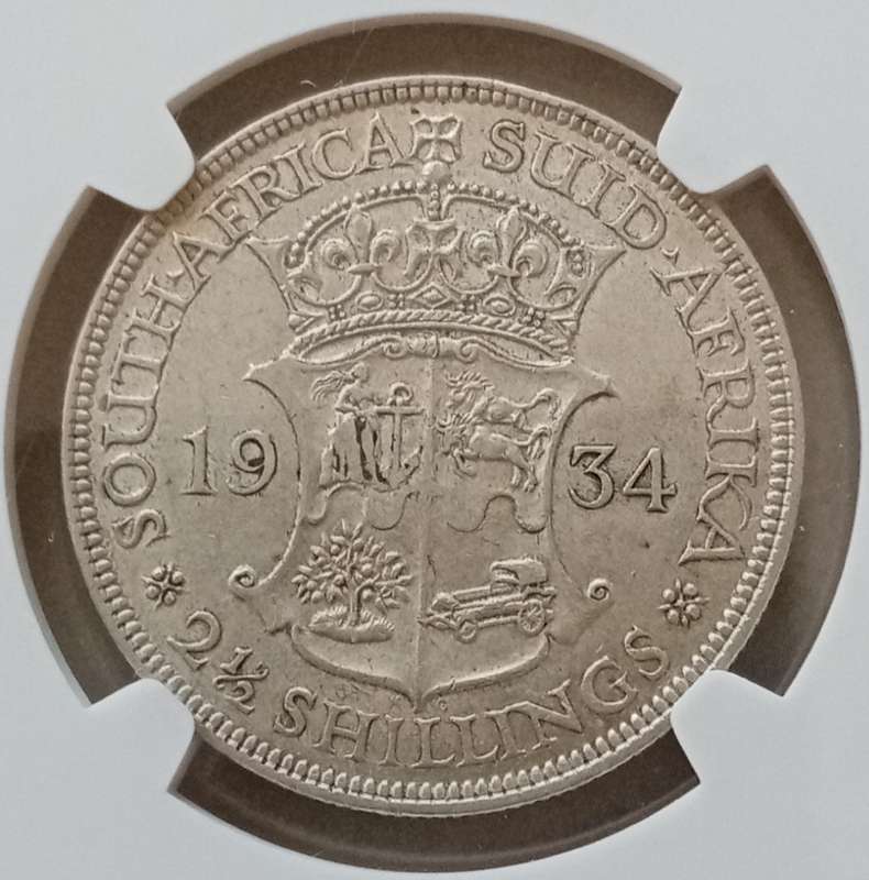 High grade 1934 Union silver 2 1/2 Shillings NGC AU53