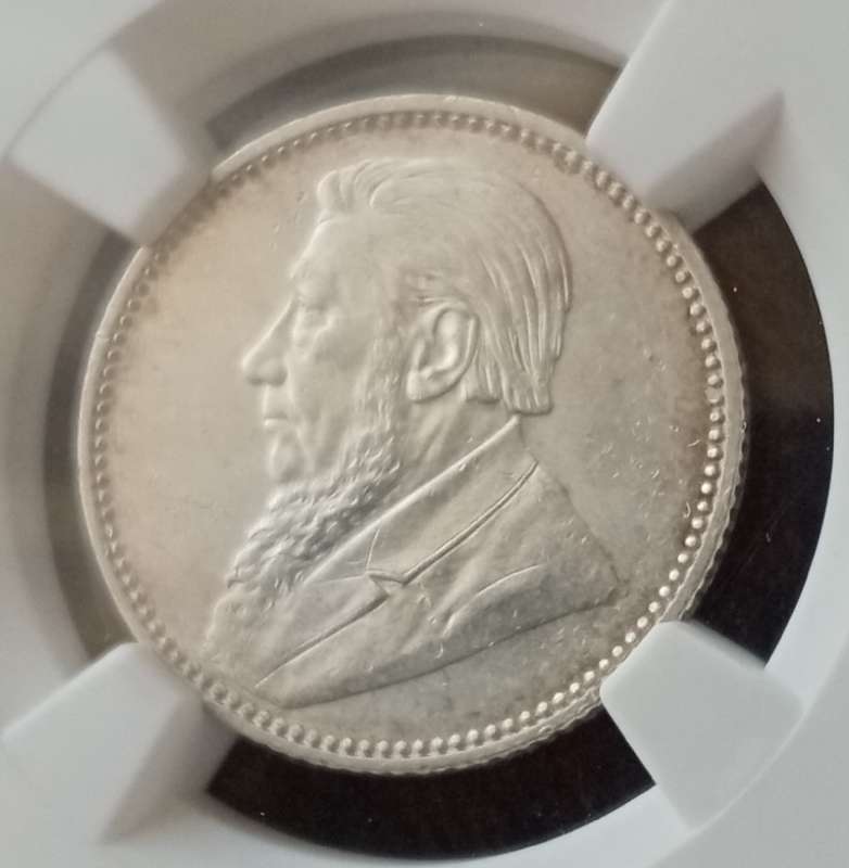 Nice 1897 ZAR Kruger silver sixpence NGC MS62
