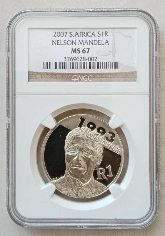 Scarcer 2007 Mandela silver R1 NGC MS67 (1993 Nobel Laureate)
